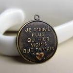 1 Solid Brass French Pendant, Hand Antiqued