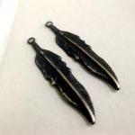 2 Black Patina Feather Charms, Feather Pendants