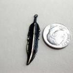 2 Black Patina Feather Charms, Feather Pendants