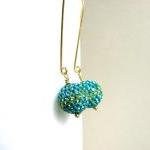 Pave Earrings, Preciosa Crystals, Teal And Lime