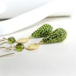 Gold And Olive Green Pave Earrings, Preciosa..