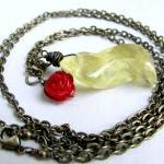 Amber Necklace Antiqued Brass Red Coral