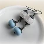 Lampwork Bead Earrings Blue And White Sterling..
