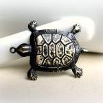 Black Brass Turtle Pendant, Hand Patina