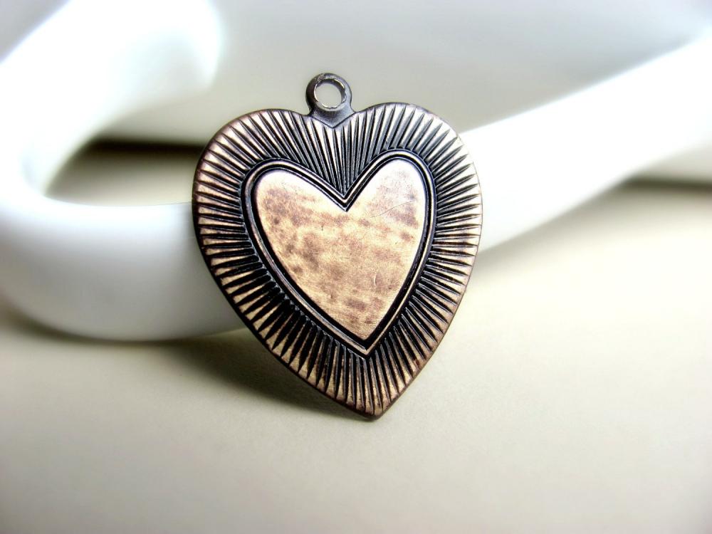 1 Solid Brass Heart Shaped Pendant, Hand Patina