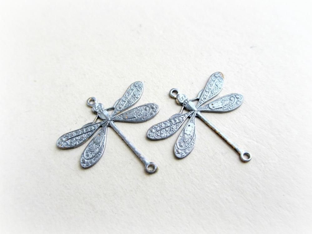 2 Platinum Butterfly Connectors, Silver Butterfly Charms, Butterfly Connectors