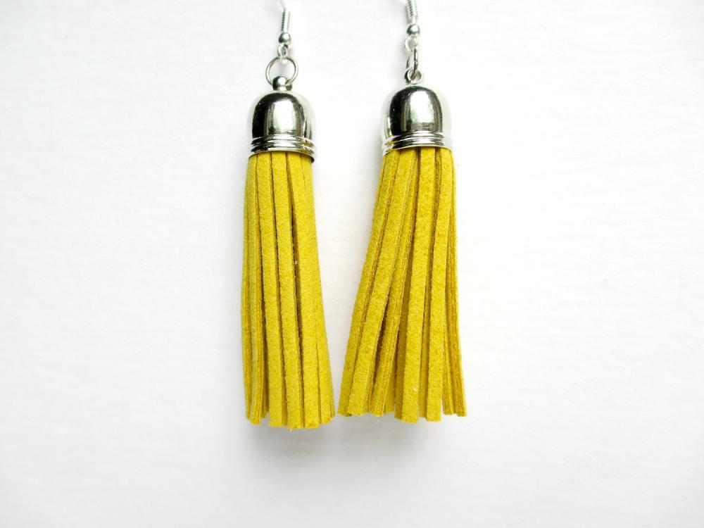 Mustard Tassel Earrings, Fringe Earrings