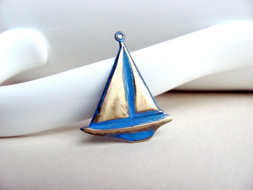 Nautical Sailboat Pendant, Brass Charm
