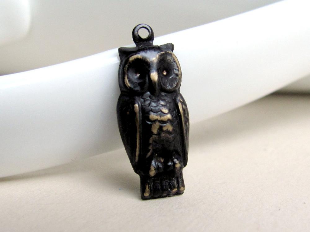 Black Brass Owl Charm, Pendant
