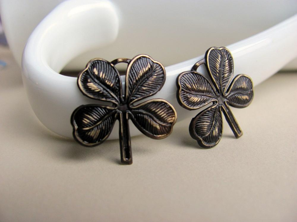 Hand Patina Four Leaf Clover Charms Antiqued Brown