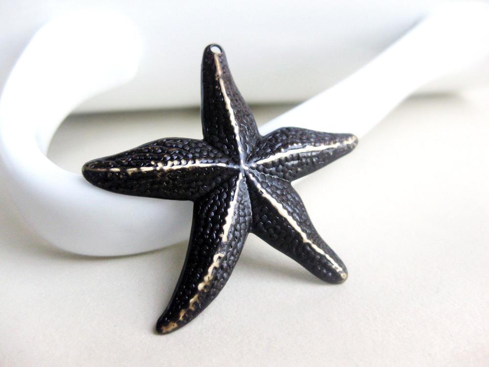 Starfish Pendant Brass Chocolate Brown Patina