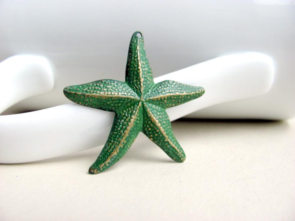 Green Brass Patina Starfish Charm Pendant