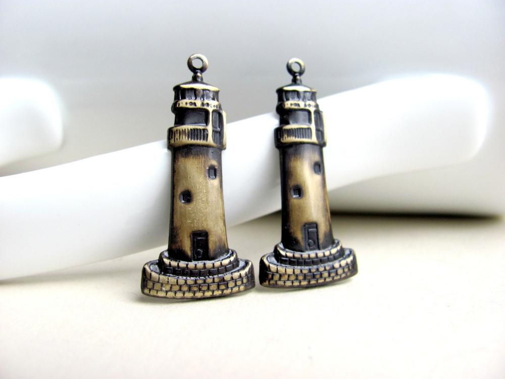 Brass Lighthouse Pendants, Black Patina